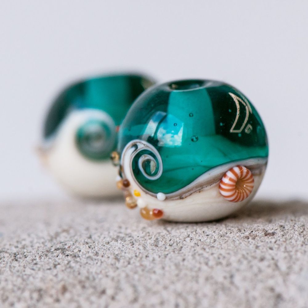 бусина, мурано "пляж бирюзовый", круглая,13x11 мм