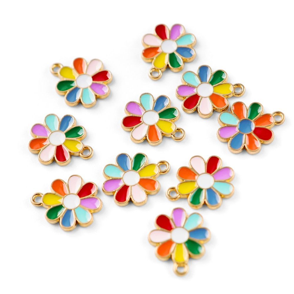подвеска металлическая "цветик-семицветик", эмаль, золото/разноцветный микс, 18.5x16x1.5 мм