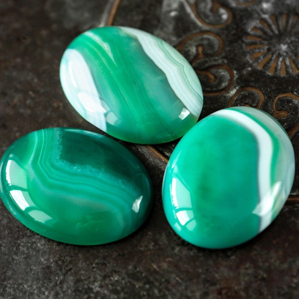 кабошон агат овальный, цвет сине-зеленый, 40x30x7.5 мм