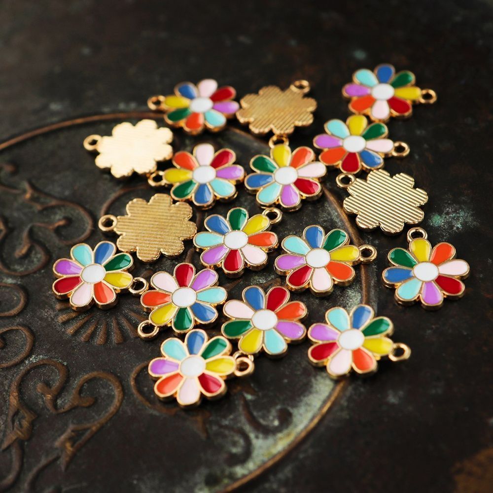 подвеска металлическая "цветик-семицветик", эмаль, золото/разноцветный микс, 18.5x16x1.5 мм