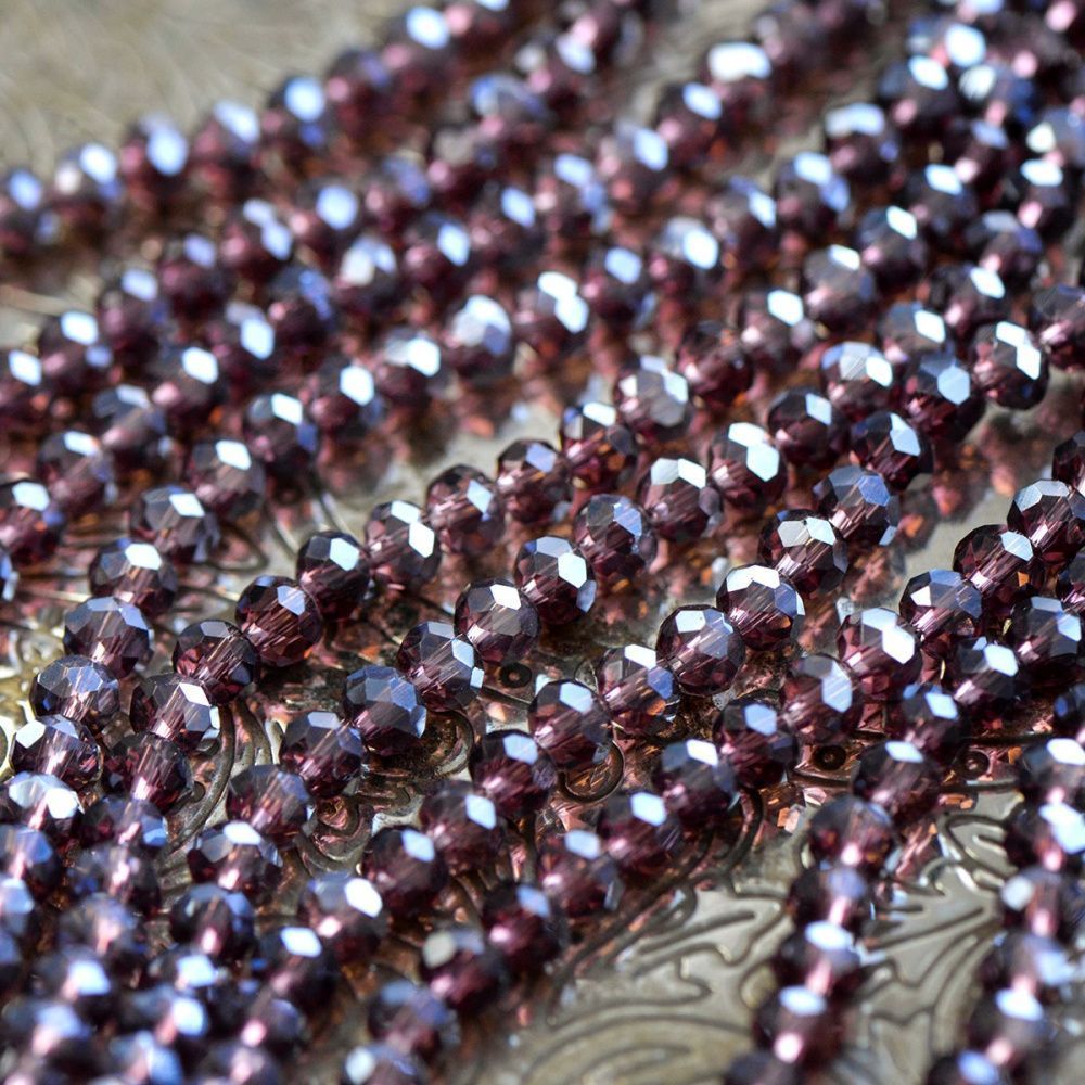 бусина, стекло абакус 6, граненая, цвет сиреневый перламутровый, 6х4 мм