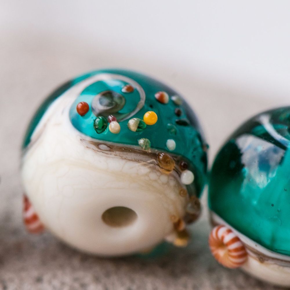 бусина, мурано "пляж бирюзовый", круглая,13x11 мм