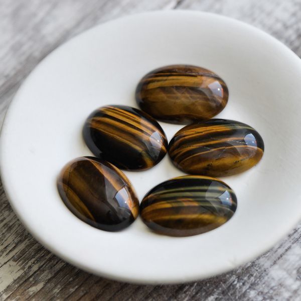 кабошон тигровый глаз овальный, цвет коричневый, 30x22x6.8 мм