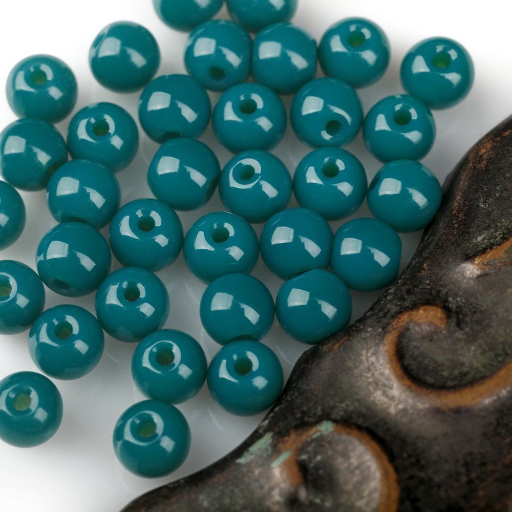 бусина, стекло 6, цвет темно-бирюзовый, 6 мм