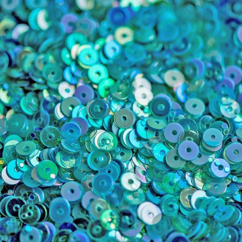 пайетки плоские, голубой микс, 4 мм