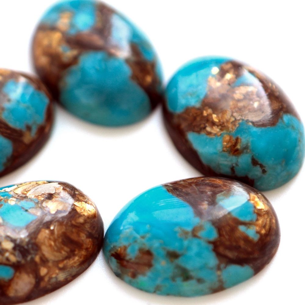 кабошон им. варисцита, овальный, цвет медный/бирюзовый, 25x18x7 мм