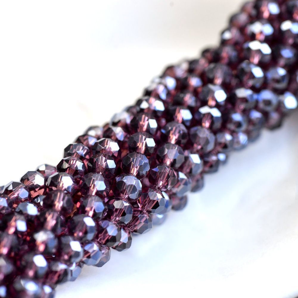 бусина, стекло абакус 6, граненая, цвет сиреневый перламутровый, 6х4 мм