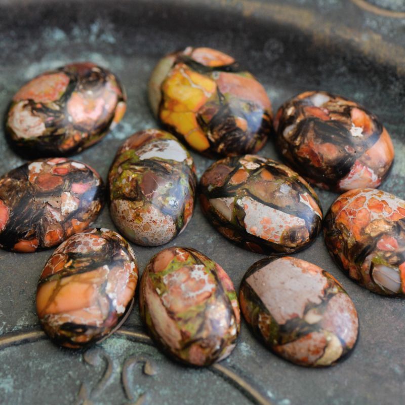 кабошон им. варисцита, овальный, цвет медный/оранжевый, 25x18x7 мм