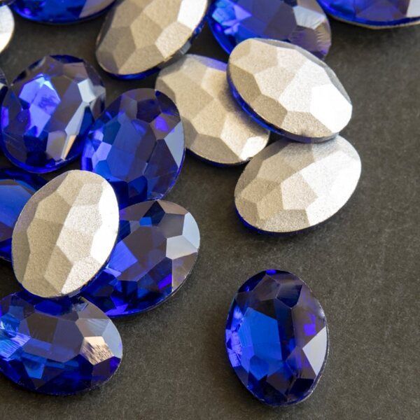 кабошон стекло кристалл, овальный, цвет sapphire, 18х13 мм
