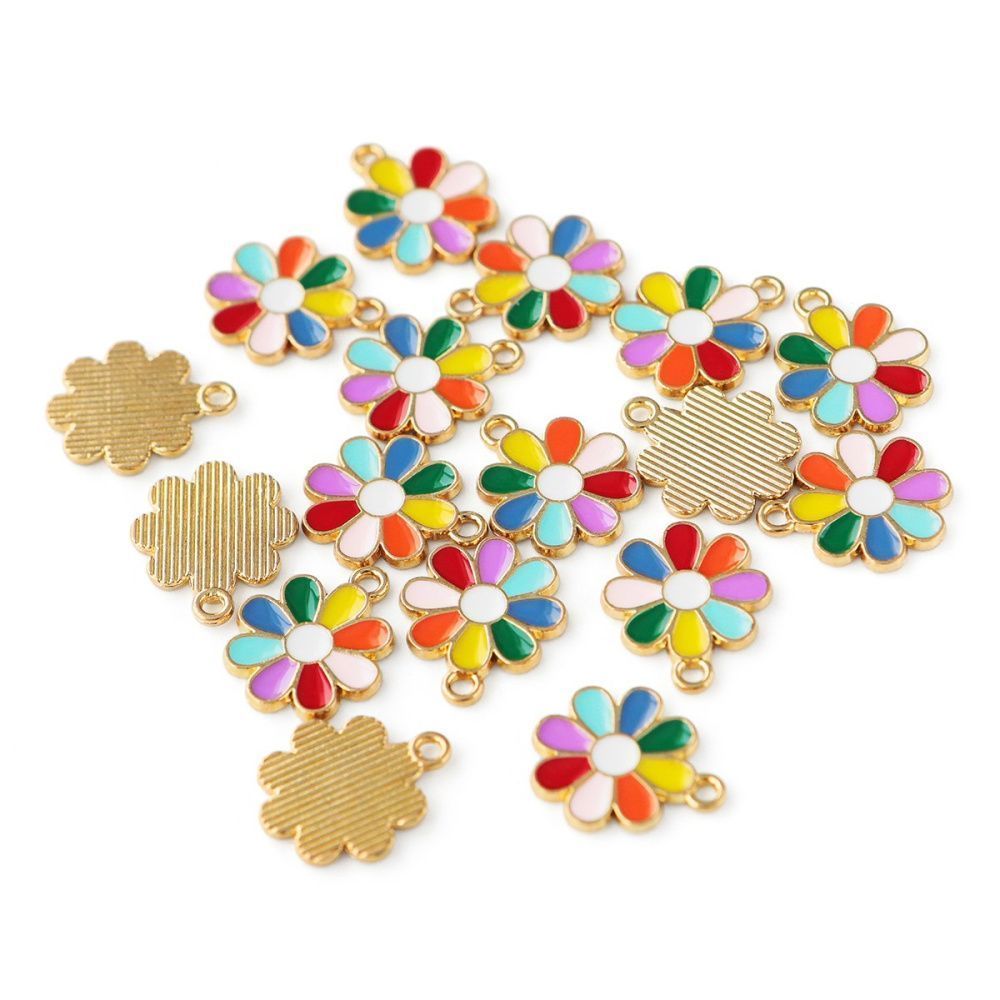 подвеска металлическая "цветик-семицветик", эмаль, золото/разноцветный микс, 18.5x16x1.5 мм