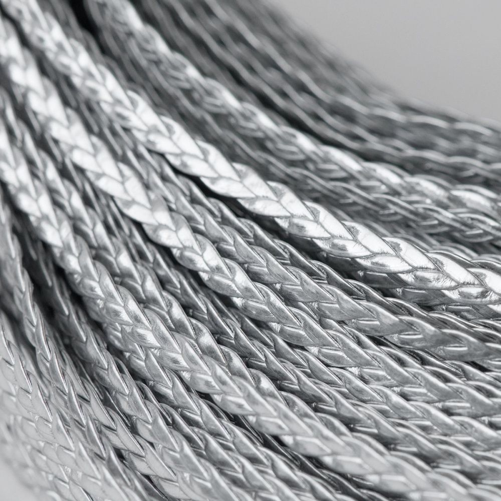 шнур-косичка из искусственной кожи, цвет серебристый, 5х2 мм