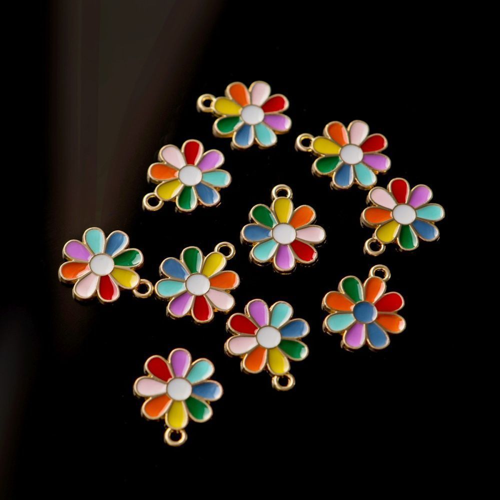 подвеска металлическая "цветик-семицветик", эмаль, золото/разноцветный микс, 18.5x16x1.5 мм