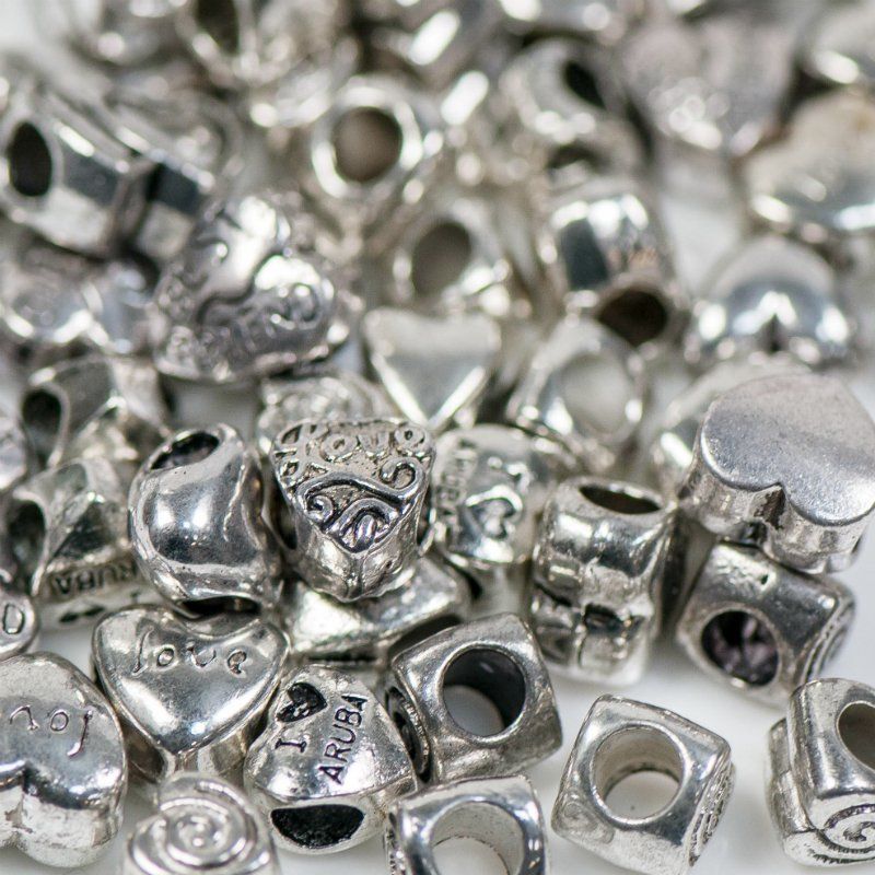 ес бусина металл "сердце", цвет античное серебро, размерный микс