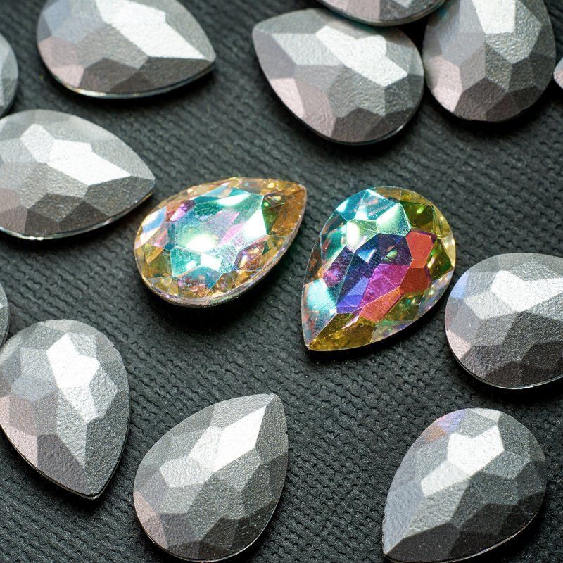 кабошон стекло кристалл, каплевидный, цвет crystal ab, 18х13 мм