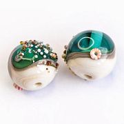 Бусина, Мурано "Пляж бирюзовый", круглая,13x11 мм