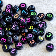 Бусина, акрил "Цифры", плоская, цвет черный/цветной микс, 7x4 мм