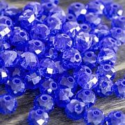 Бусина, стекло абакус 6, граненая, цвет синий перламутровый, 6х4 мм