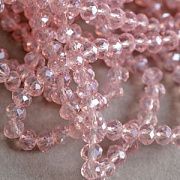 Бусина, стекло абакус 6, граненая, цвет розовый радужный, 6х4 мм 