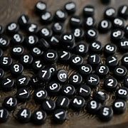 Бусина, акрил "Цифры", плоская, цвет черный/белый, 7x3.5 мм