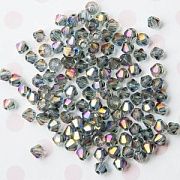 Бусина, стекло биконус, цвет фиолетовый бензиновый, 4 мм (уп.30+/-5 шт)