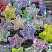 Бусина, акрил "Радужные звездочки", цветовой микс, 10х4 мм