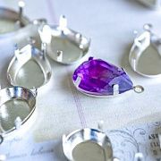 Цапы-подвеска для стразов каплевидные, закрытые, серебро, 18х13 мм