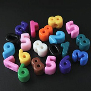 Бусина, акрил "Цифры", большое отверстие, цветной микс, 14.7x20x14.7 мм