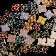 Бусина "Четырёхлистник-антик", стекло, цветовой микс, 17x17x6.5 мм