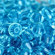 Бусина, стекло биконус, цвет ярко-голубой, 4 мм (уп.30+/-5 шт)