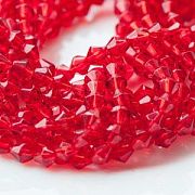 Бусина, стекло биконус 6, цвет красный, 6 мм