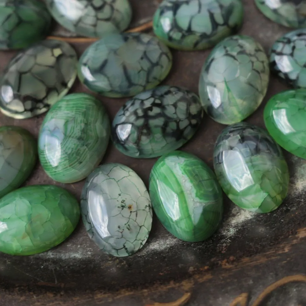 кабошон агат овальный, цвет зеленый, 25x18x6.5 мм