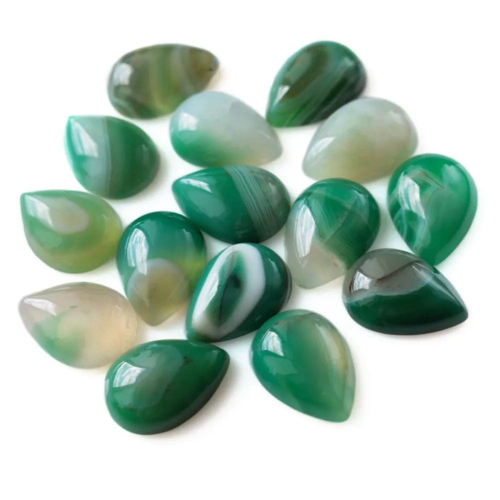 кабошон агат каплевидный, полосатый, цвет зеленый, 25x18x6-7 мм