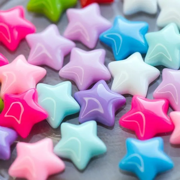 кабошон из смолы "звездочки", цветовой микс, 16x16x4 мм