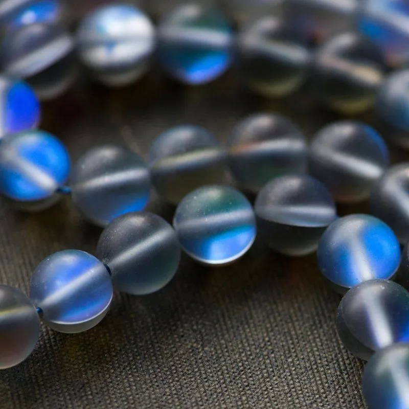 бусина, стекло "лунный камень", цвет синий графит, 8 мм