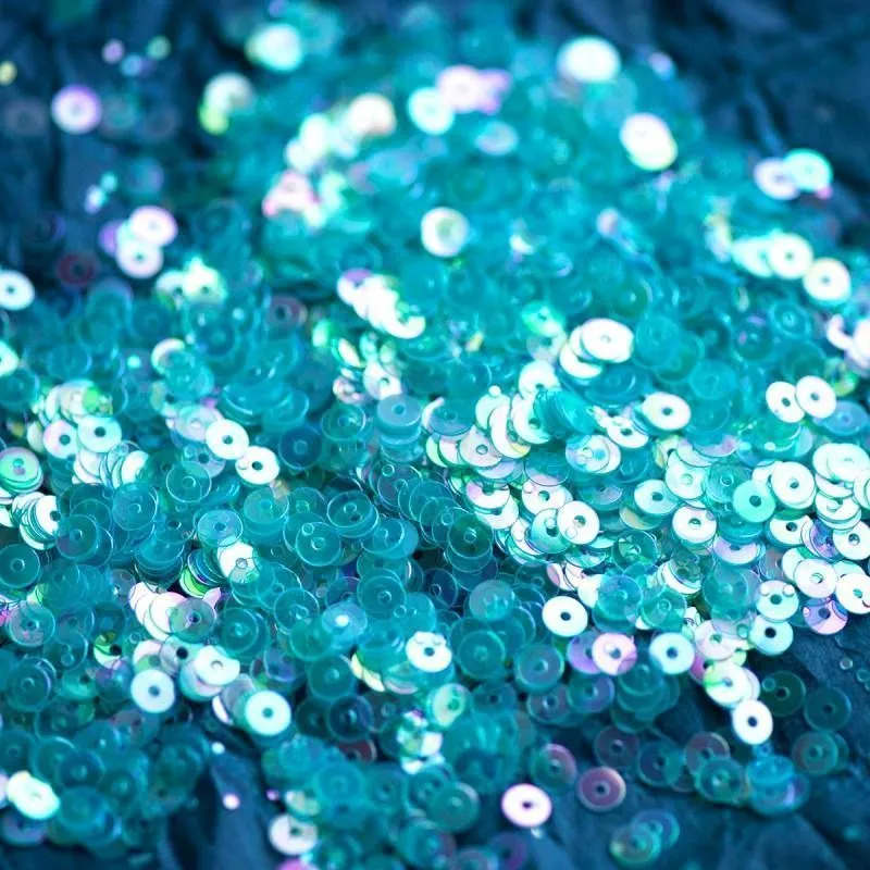 пайетки плоские, голубой перламутр радужный, 4 мм