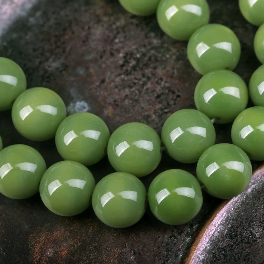 бусина, стекло 10, цвет лайма, 10 мм