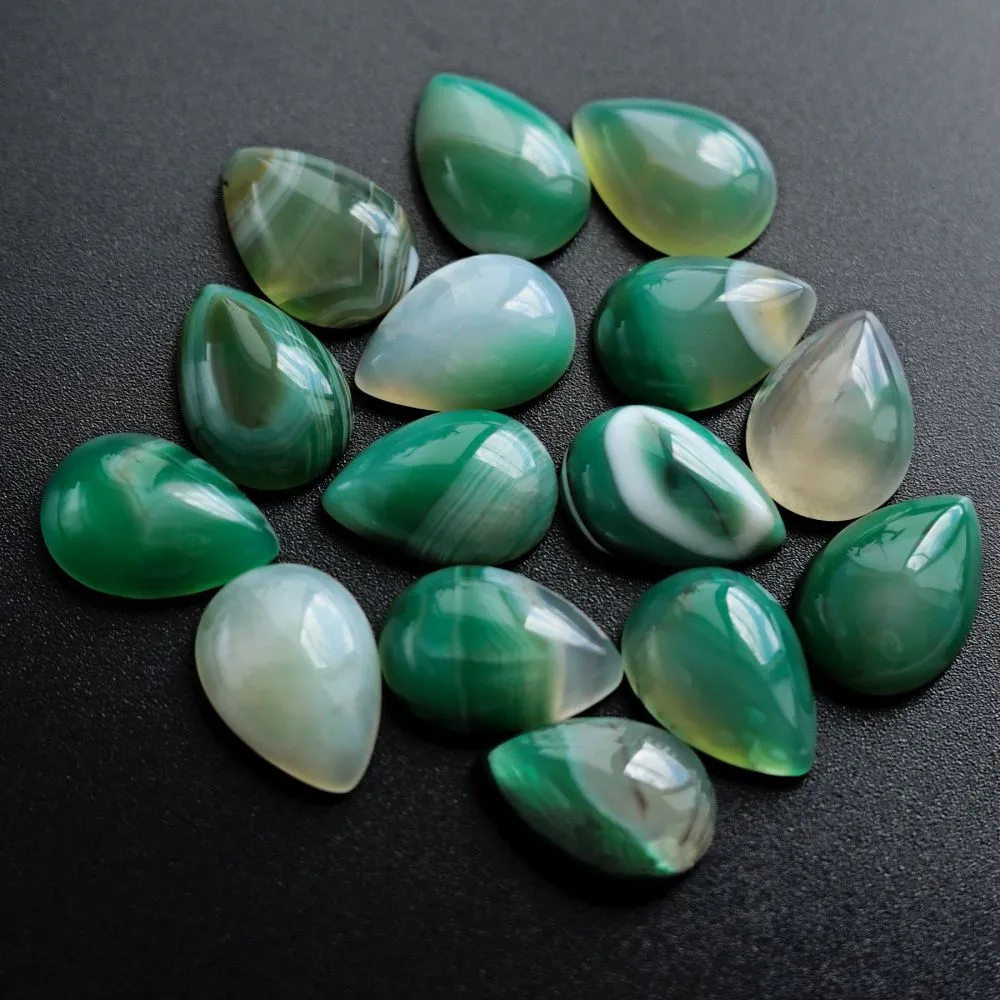 кабошон агат каплевидный, полосатый, цвет зеленый, 25x18x6-7 мм