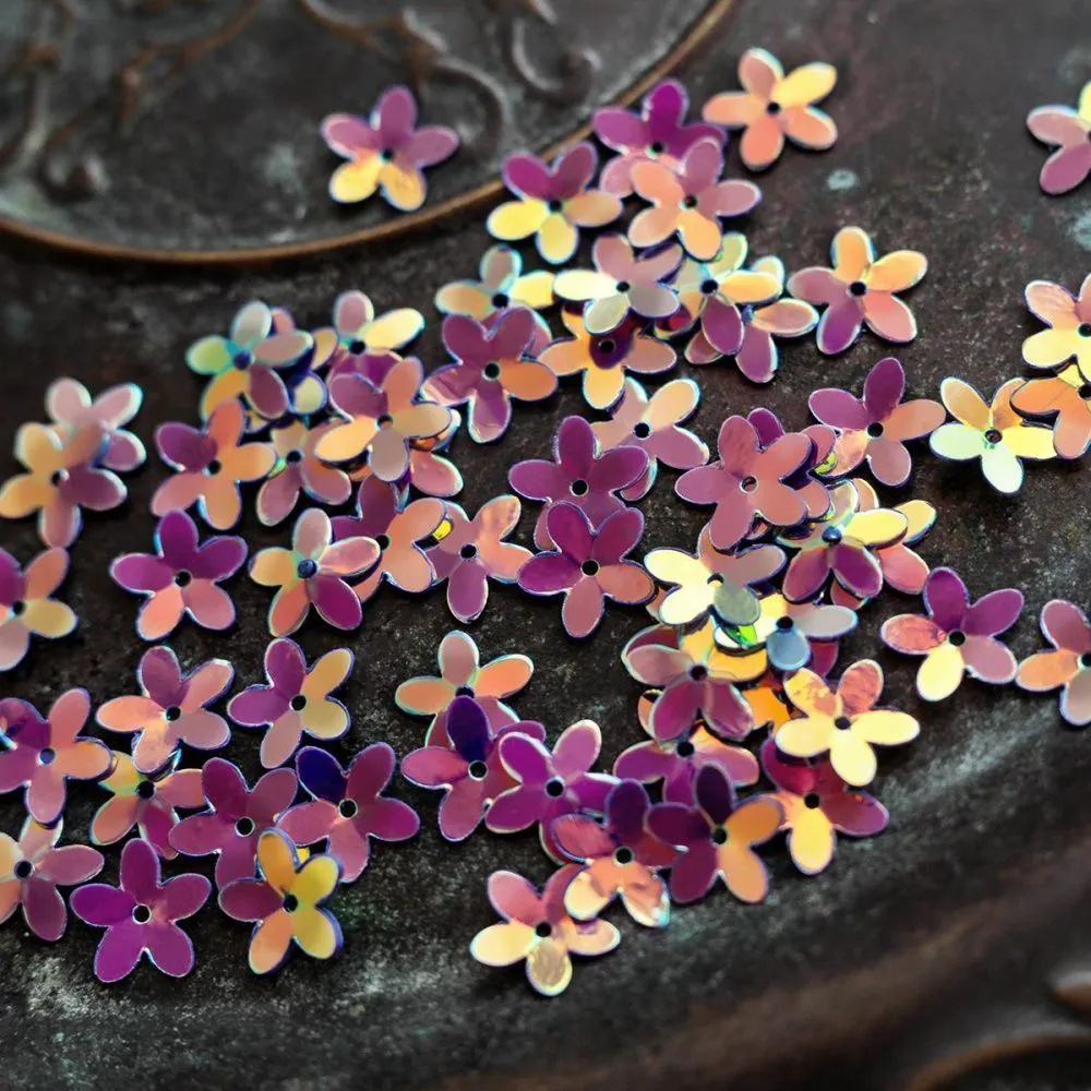 пайетки-цветочки, цвет фиолетовый/радужный, 10 мм