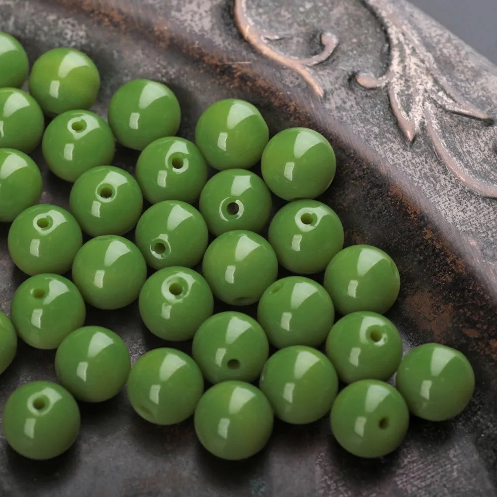 бусина, стекло 10, цвет лайма, 10 мм