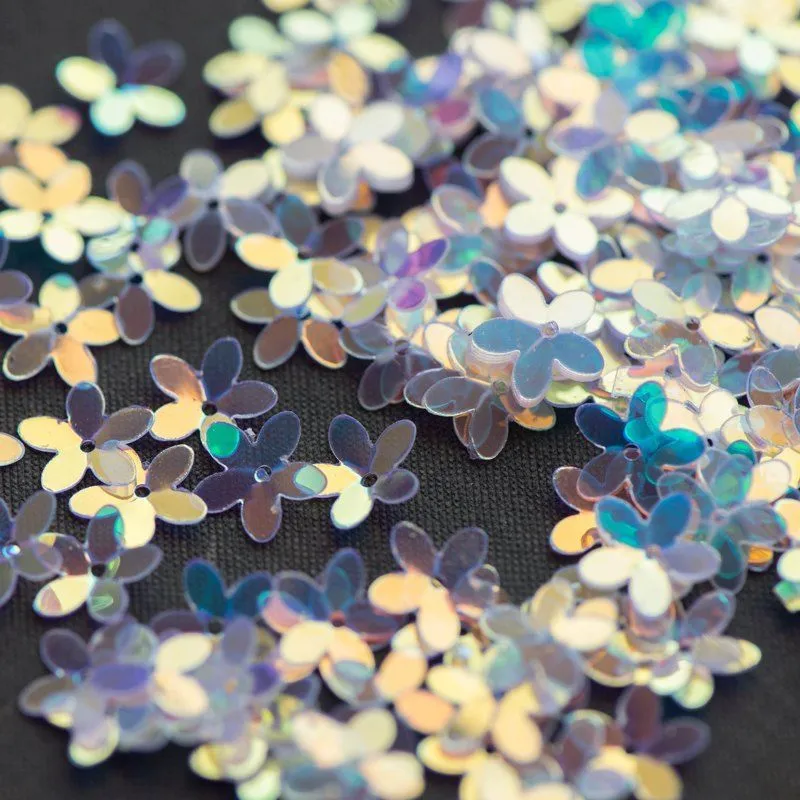 пайетки-цветочки, цвет белый/радужный, 10 мм