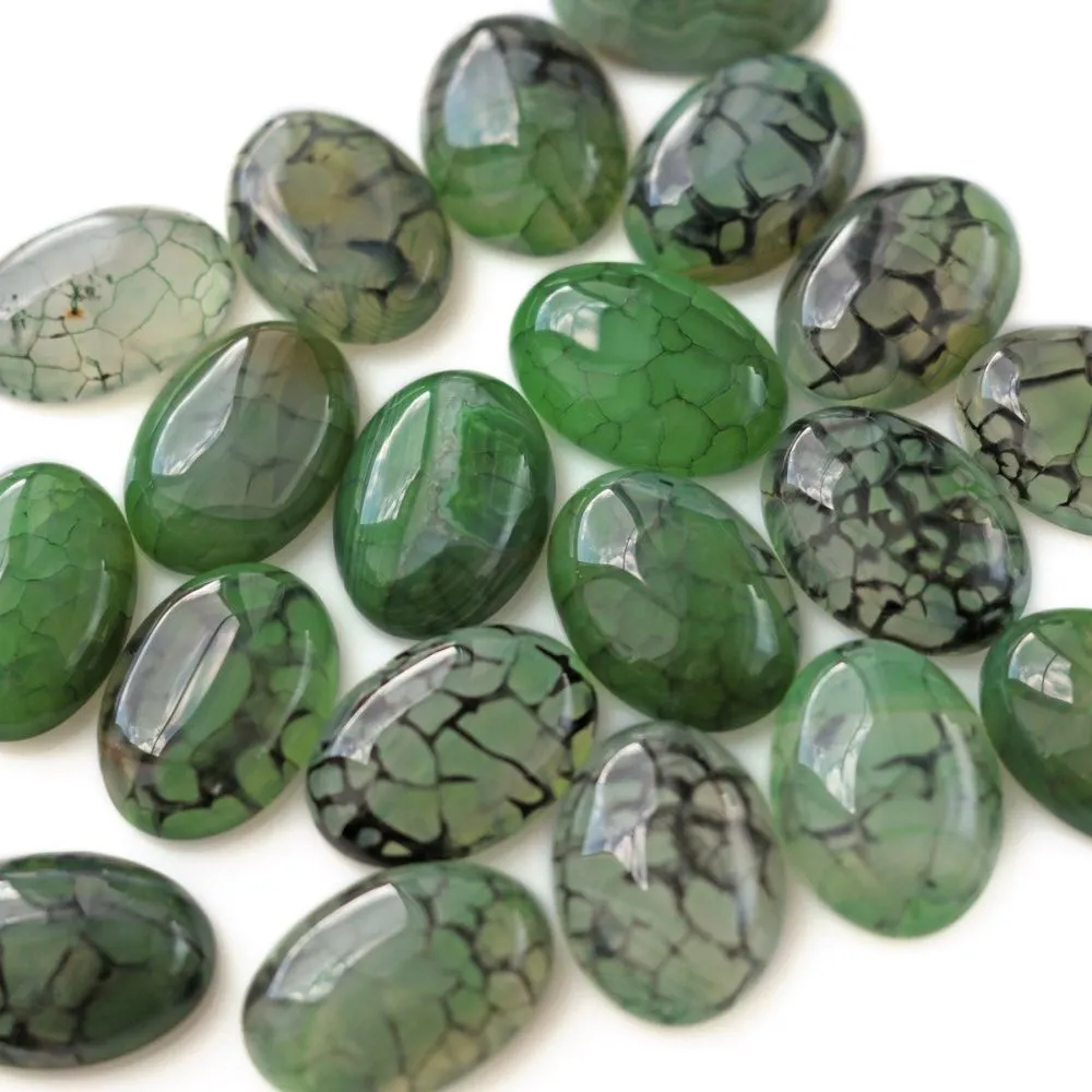 кабошон агат овальный, цвет зеленый, 25x18x6.5 мм